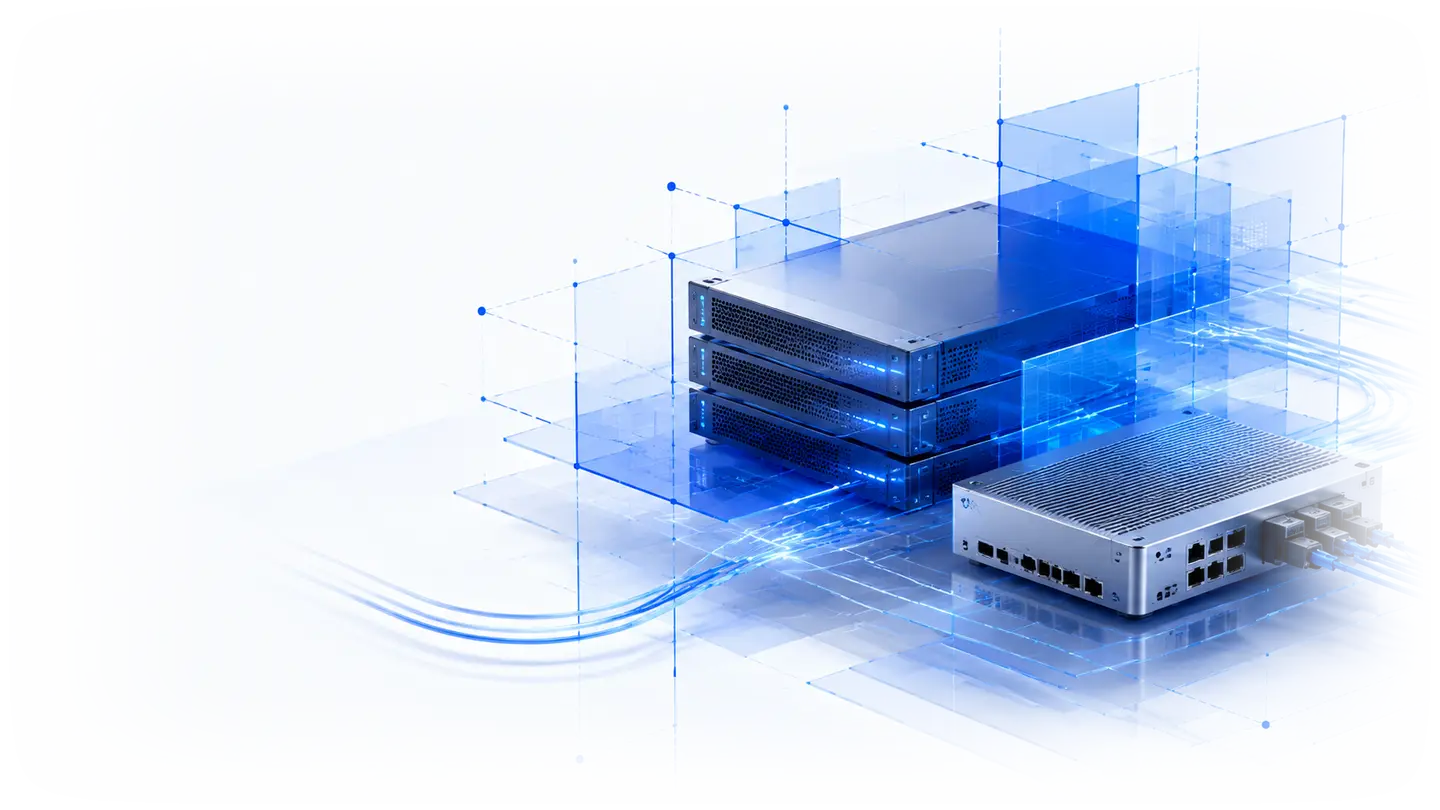 Rack de servidores y equipamiento de red interconectado
